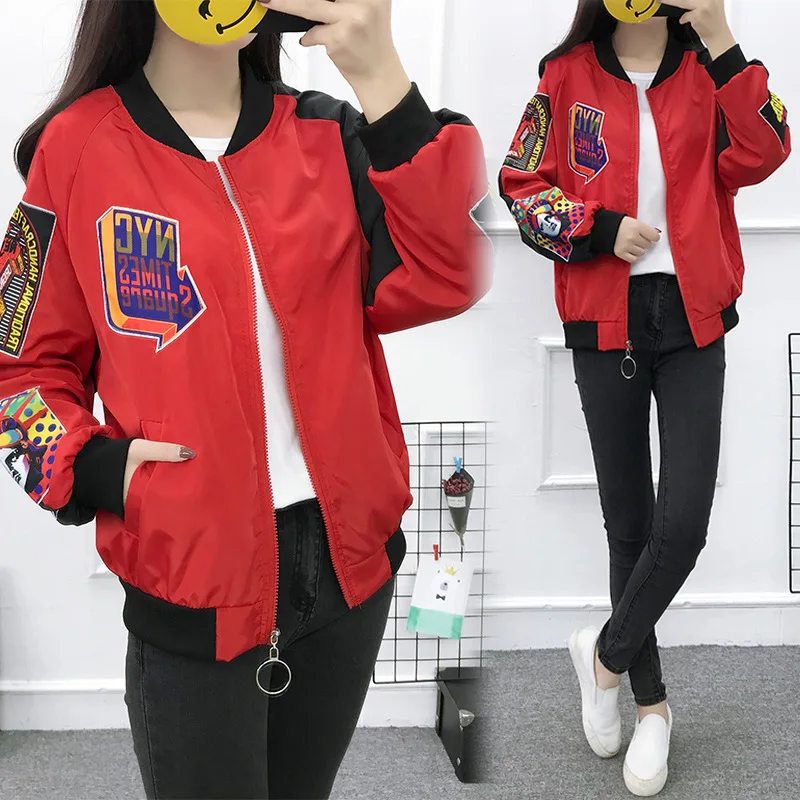 

Slimming Spring And Summer National Trends Cartoon Printed Ultra-Loose-Fit Jacket BF Style Teenager Hip Hop COUPLE'S Coat Coat