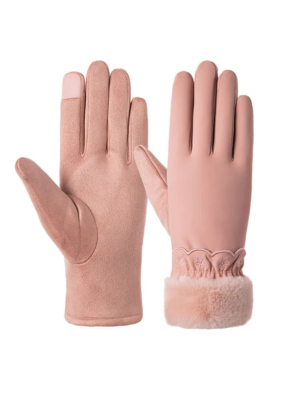 N903-Pink YELITE новые зимние женские кружевные теплые кашемировые перчатки двойные толстые плюшевые Наручные сенсорный экран для женщин перчатки для вождения - Цвет: N903-Pink