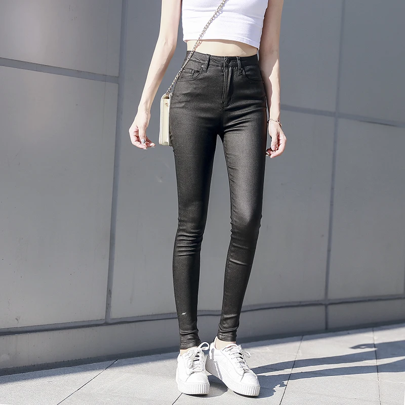 womens clothing 2020 New Autumn and Winter Girls High Waist High Stretch Skinny Coating Faux Leather Black Pencil Pants women's clothing stores