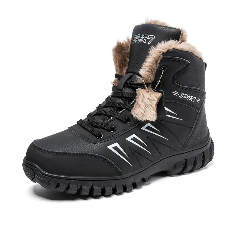 Новые мужские ботинки, зимние уличные кроссовки, мужские зимние ботинки, сохраняющие тепло, плюшевые ботинки, плюшевые мужские ботильоны, анти-40C, хлопковая обувь - Цвет: Black