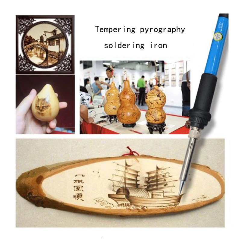 Electric Pyrography Soldering Iron Suit 71 Pieces Carving Soldering Iron Hot Printed Pattern Pyrography Electric Soldering Iron