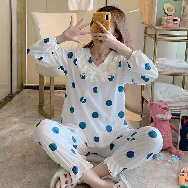 Sanderala Sexy Women Strawberry Pajama Sets V Neck Women Elegant Gown Home Pajamas Cute Bathwear Autumn Clothes Women
