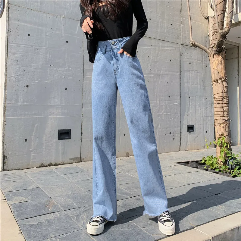 Jeans Women Fashion Clothes Denim Pants Syiwidii High-Waisted Straight Tassel Vintage Streetwear