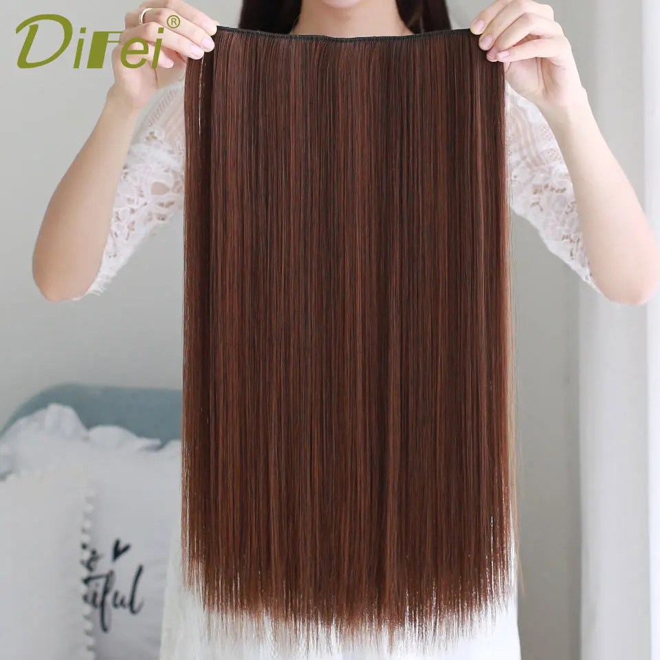 DIFEI 60 см 24 дюйма длинные прямые синтетические волосы для наращивания 5 клипсов в высокой температуре волокна черный коричневый шиньон