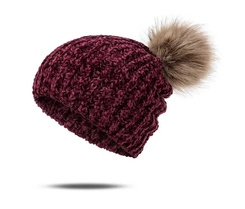 Новинка, женская зимняя шапка, вязаная теплая шапка, мягкая Толстая шапка для женщин, Повседневная модная шапка с помпоном, аксессуары для одежды
