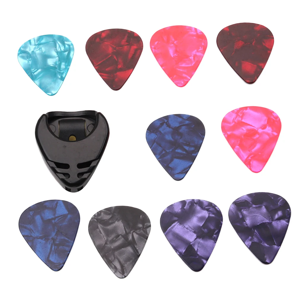 MagiDeal 10pcs 0.46mm Guitar Picks with Holder for Bass Electric Guitars