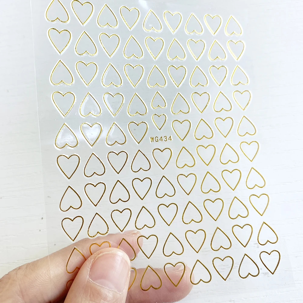 1pcs 3D Nail Art Sticker Decals Gold Hollow Heart Love Pattern Adhesive Sticker Wraps Tip Decoration Manicure Nails Design