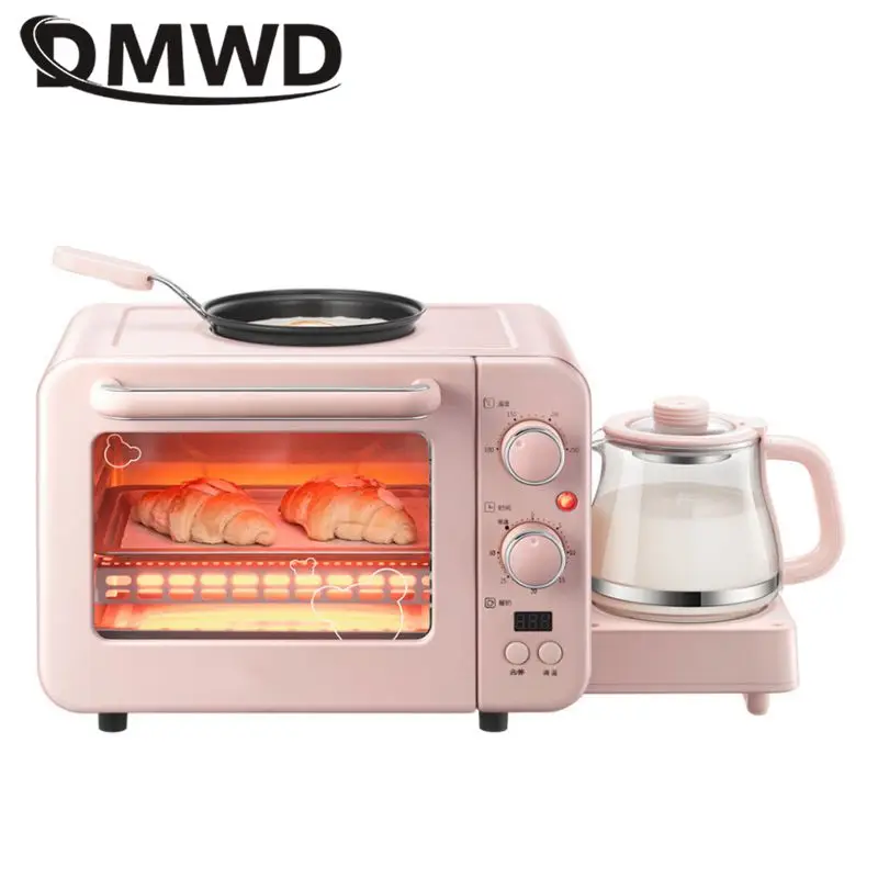 DMWD 3 In 1 Electric Breakfast Machine Toaster Oven Home Coffee Maker Milk Warmer Pizza Egg Tart Oven Frying Pan Bread Maker