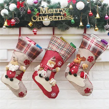 

Xmas Stocking Christmas Sock Santa Claus Gift Socks Bag Kids Candy Gift Storage for Festival Christmas Tree Deco Ornaments