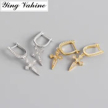 

ying Vahine 100% 925 Sterling Silver Baroco Style Cross Pendant Drop Earrings for Women