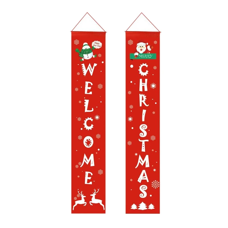 

Merry Christmas Banners, Front Door Welcome Christmas Porch Banners Red Porch Sign Hanging Xmas Decorations for Home Wall Indoor