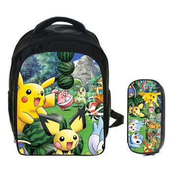 

2PCS/SET Anime Pokemon Backpack Pocket School Bag Ash Ketchum/Pikachu School Bags Girls Boys Satchel Kids Book Bags