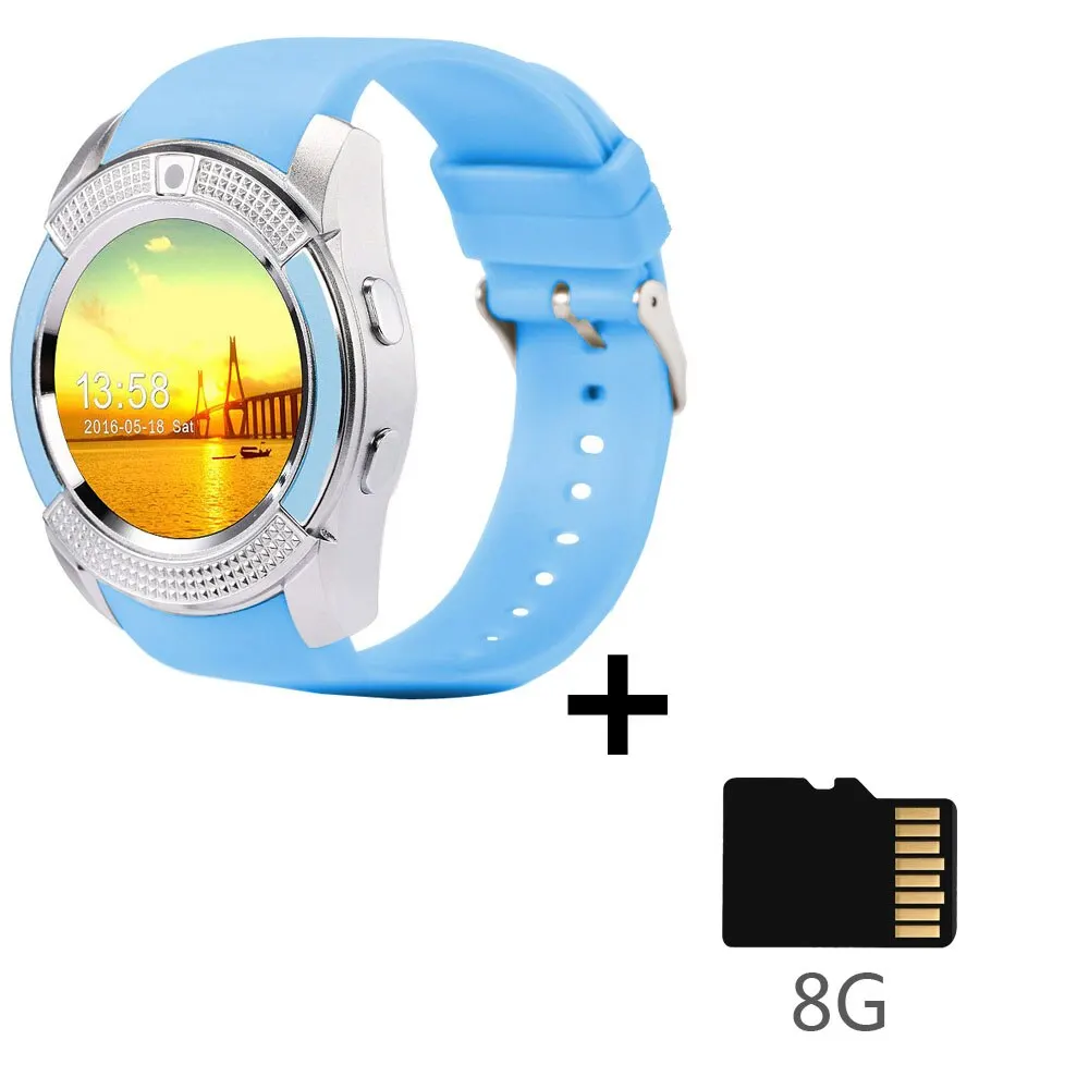 V8 Blue Add 8GB SD Спортивные мужские Смарт-часы Sim карта Android камера округлый ответ на вызов набор вызова умные часы мужские фитнес-трекер для измерения сердечного ритма PK X6 A1 - Цвет: V8 Blue Add 8GB SD