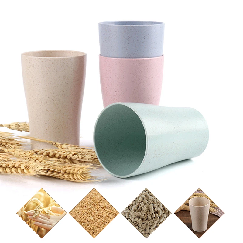 4pcs/set Wheat Straw Water Cup Multi Functional Cola Coffee Plastic Cup
