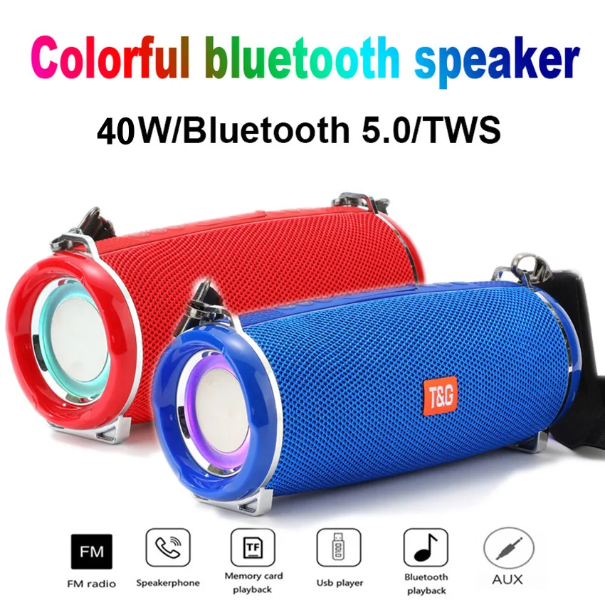 Altavoz LED potente inalámbrico con Bluetooth, barra de sonido portátil de alta potencia, 40W, para exteriores, resistente al agua