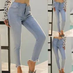 Женские модные джинсы, брюки, повседневные Стрейчевые джинсы, 2019, джинсовые эластичные брюки с высокой талией, Стрейчевые узкие брюки