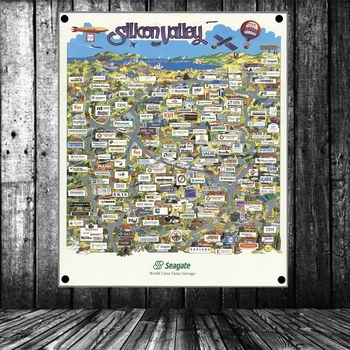 

United States published in 1991 Silicon Valley Map Retro Map Flag Banner Tapestry Poster Wall Hanging Cloth Print Art Home Decor