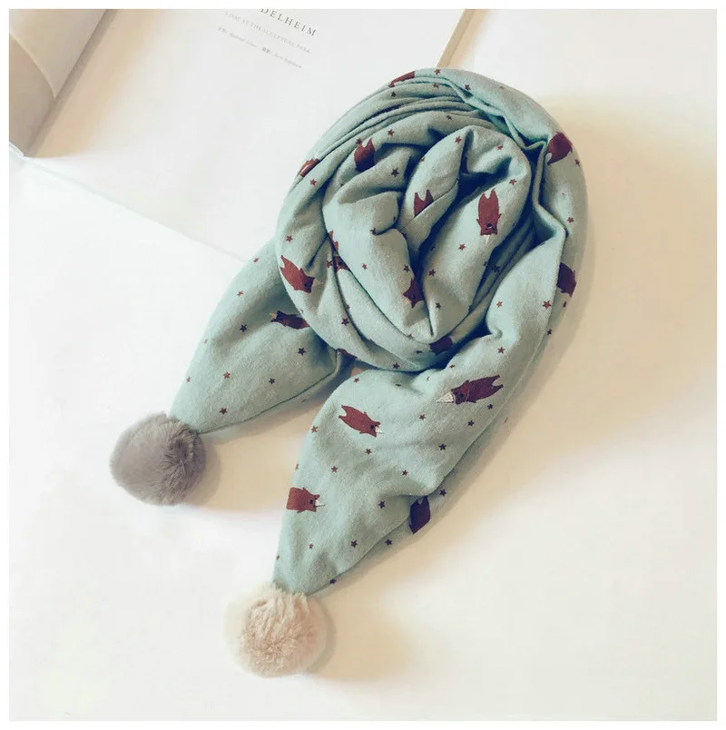 Корейский стеганый толстый зимний шарф для ребенка с мультяшным принтом милый теплый Снуд шарф дети мода Kawaii мяч меховой для шеи воротник