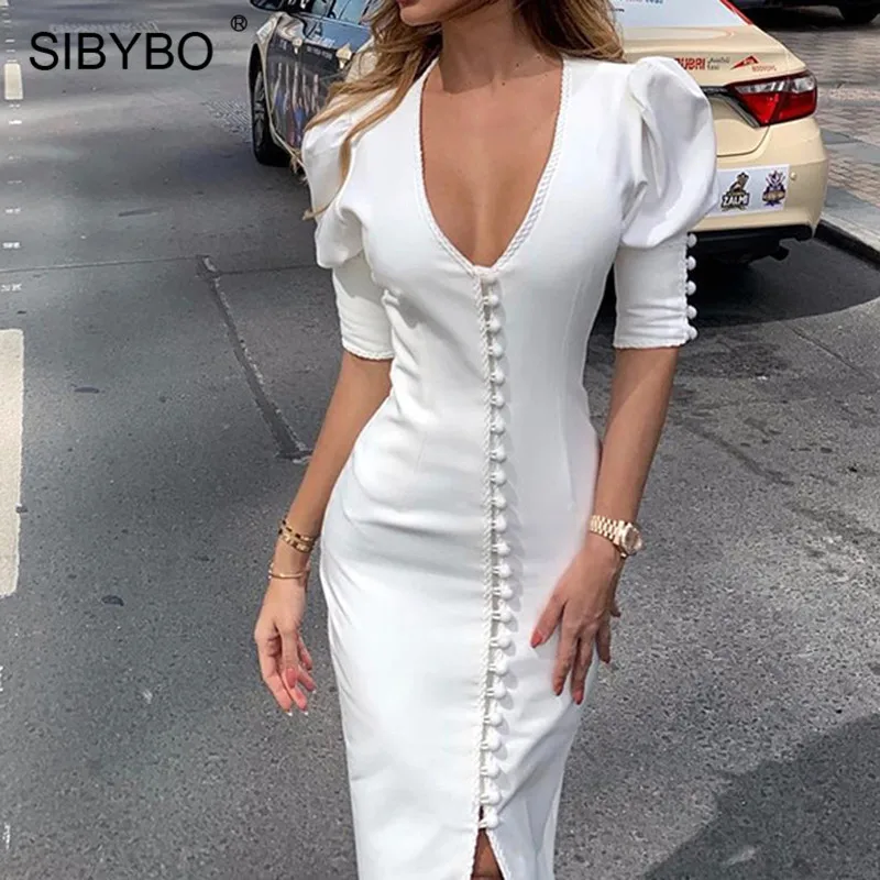 white bodycon dress with split
