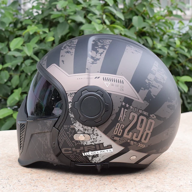 CYRIL casco de motocicleta estilo militar Retro, Protector de seguridad ABS, cara abierta, protección de y gris|Cascos| - AliExpress