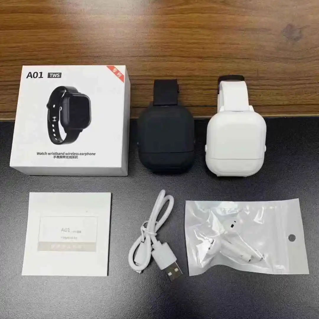 

Wearable Wristband Smart Watch Style TWS A01 Earphone Auto Pairing Removeable Charging Box Bluetooth 5.0 for Iphone Huawei Xiaom