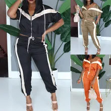 Женские Лоскутные Длинные рукава с капюшоном Толстовка Пальто Длинные брюки спортивный костюм