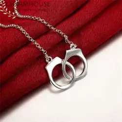 Charmhouse ожерелья из чистого серебра для женщин Подвеска с двумя кругами и ожерелье колье Femme Свадебные украшения Рождественские подарки