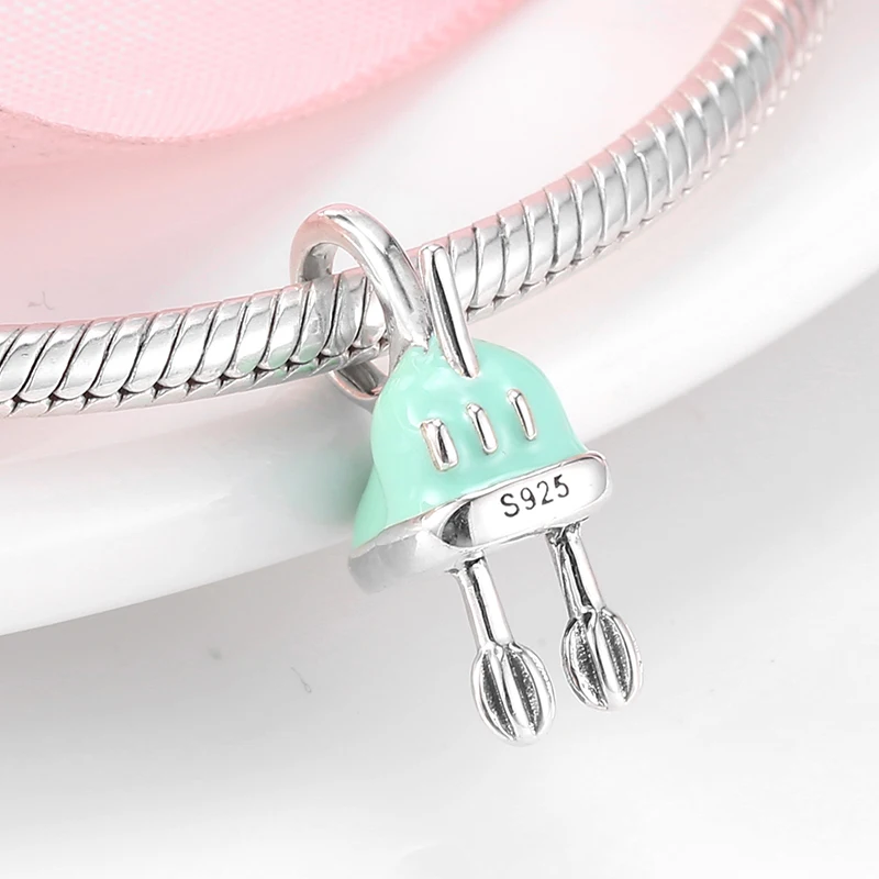 Mother's Gifts 925 Sterling Silver Eggbeater Shape Enamel Pendant Fine Beads fit Original Pandora Charm Bracelets Jewelry Making