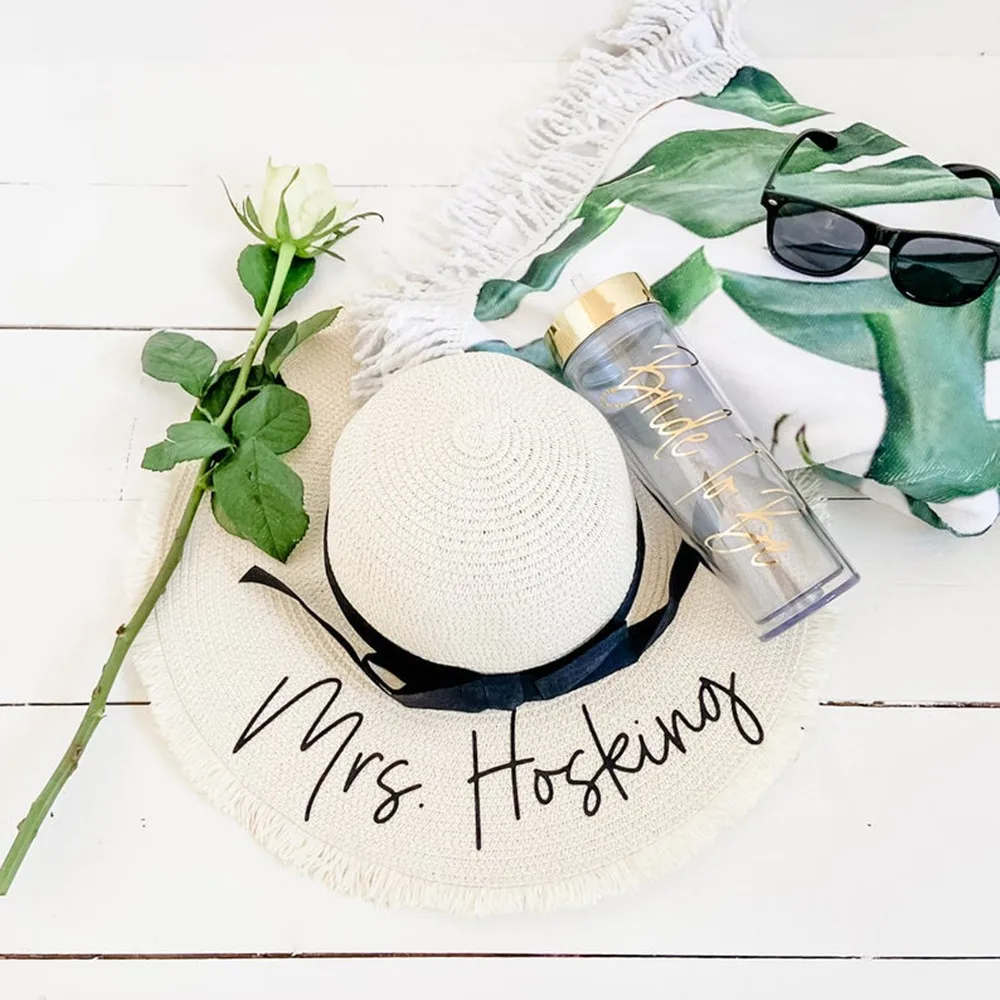 HIGH QUALITY Floppy miss to mrs Straw Hat custom name bride Bridesmaid beach hat Outdoor Summer Cap honeymoon bridal shower gift | Дом и сад