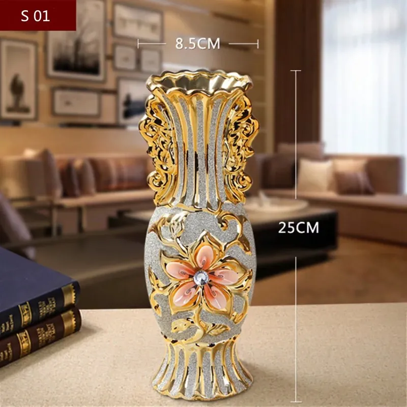 Европейская позолоченная фарфоровая ваза для мороза, винтажная современная керамическая ваза для цветов, украшение для гостиной, домашний Свадебный декор, подарок - Цвет: S 01