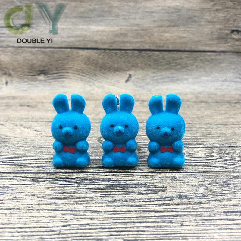 A set of 2 MINI Flocking doll Cute little rabbit doll key chain Little rabbit Car decoration furnishing articles Lake blue