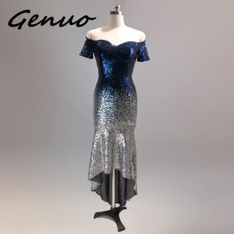 Genuo, новинка, Vestidos De Baile, сексуальные платья для вечеринок,, вырез лодочкой, подлинный, с блестками, ассиметричное, на заказ, Вечерние платья Русалка