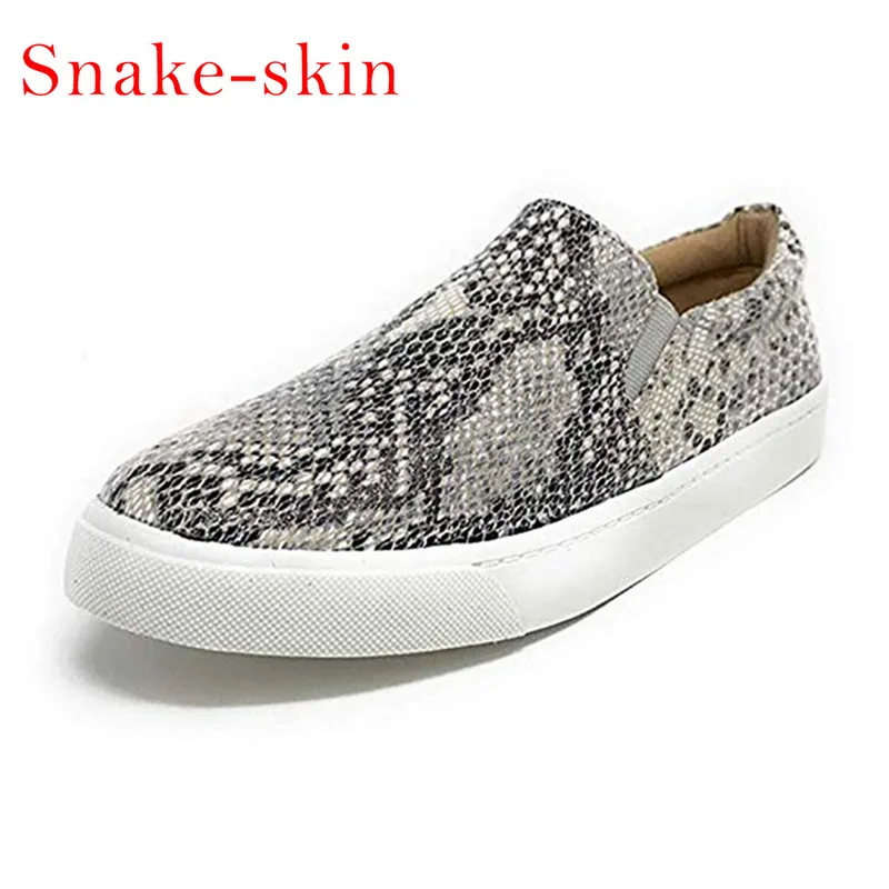 B Snake MoneRffi/Женская обувь на плоской подошве; леопардовые слипоны; удобная обувь; женские туфли из парусины вулканизованные; женские кроссовки; модная повседневная обувь на платформе - Цвет: B Snake