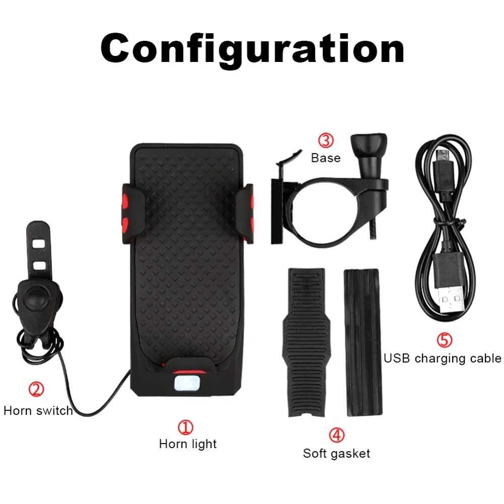 3 In 1 Multifunctional Bicycle Mobile Phone Stand USB Rechargeable Power LED Charging Handlebar Bracket