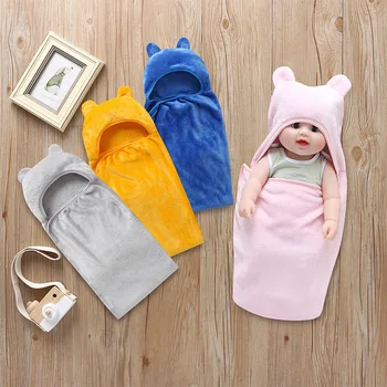 

New Autumn Baby Sleeping Bags Flannel Solid Color Hoodie Newborn Infant Stroller Swaddling Blanket Blanket Comfortable Blanket