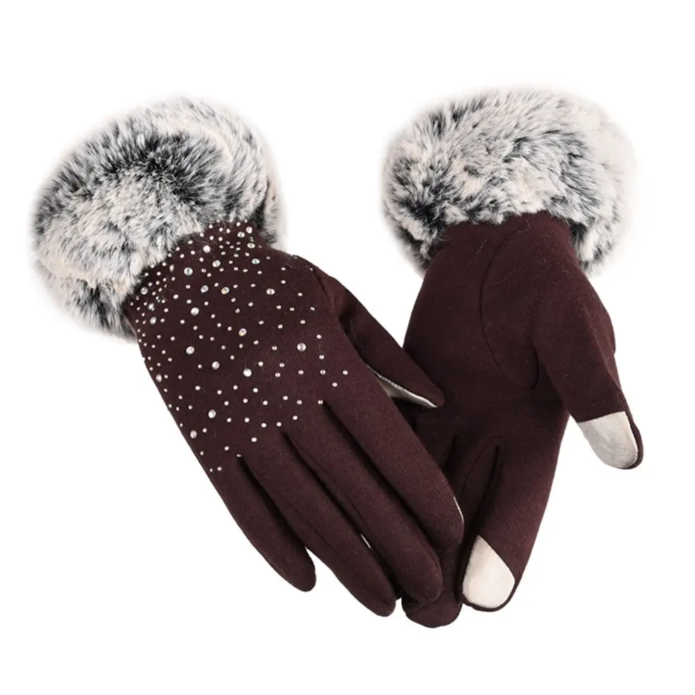 Женские перчатки для экрана теплые на подкладке толстые сенсорные теплые зимние перчатки неперевернутый бархат для улицы повседневная одежда