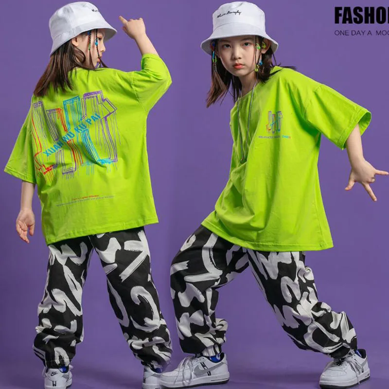 Girl Dance Costume Girls Jazz Dance Hip Hop Outfits Loose Tshirt Jogger Pants for Street Dancing Kids Modern Stage Wear girl dance costume children costumes