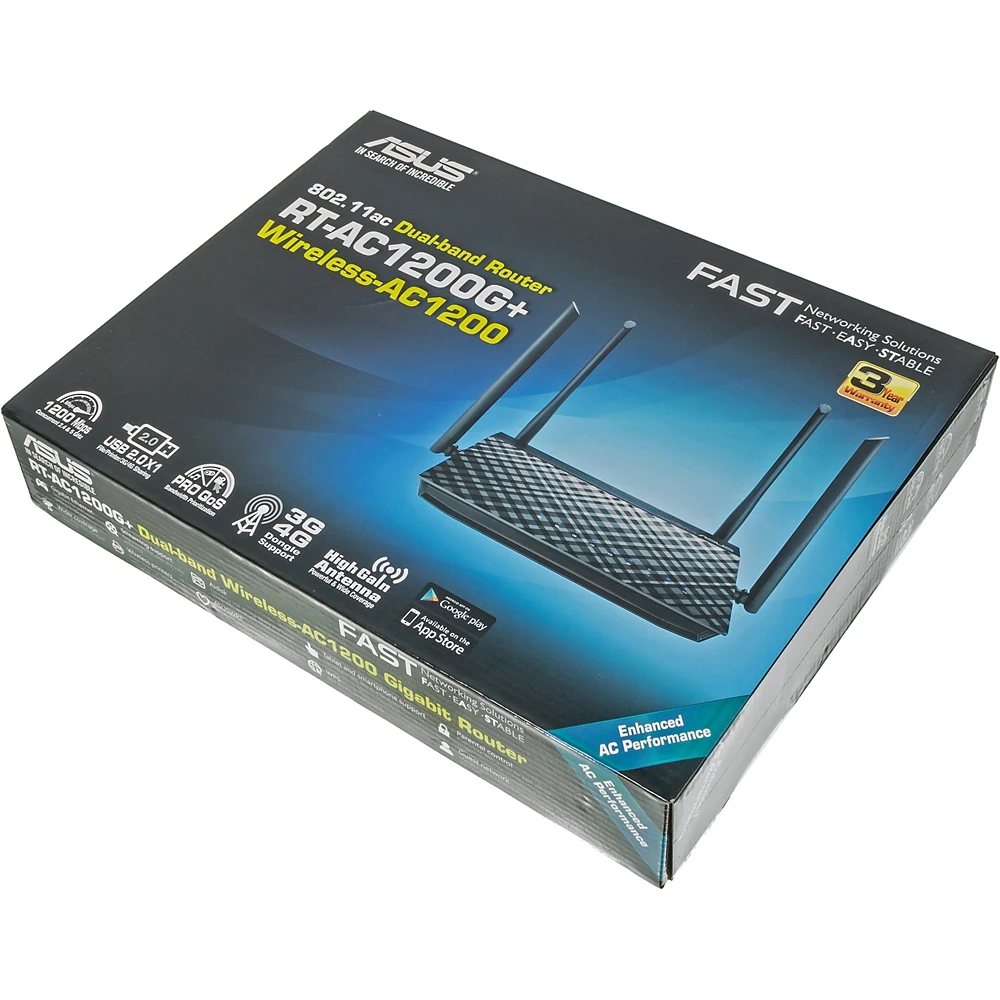 Роутер беспроводной Asus RT-AC1200G+ AC1200 10/100/1000BASE-TX/4G ready черный