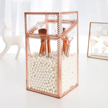 

Italian Simple Electroplating Glass Jewelry Box Home Bedroom Exquisite Crafts Decoration Square Oblique Mouth Flip Cover Tube