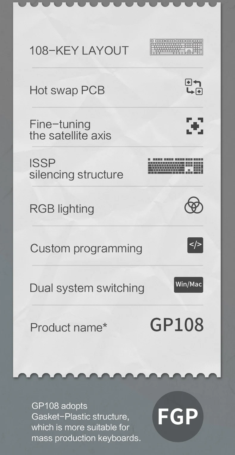 types of computer keyboard FL·ESPORTS GP108 108-Key Single-Mode Hot-Swappable Custom Mechanical Keyboard PBT Keycap Macro Programming gaming pc keyboard