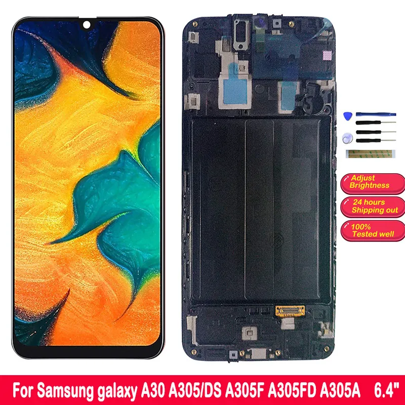 

A30 Touch Screen For Samsung galaxy A30 A305/DS A305F A305FD A305A LCD Display Digitizer Assembly with frame