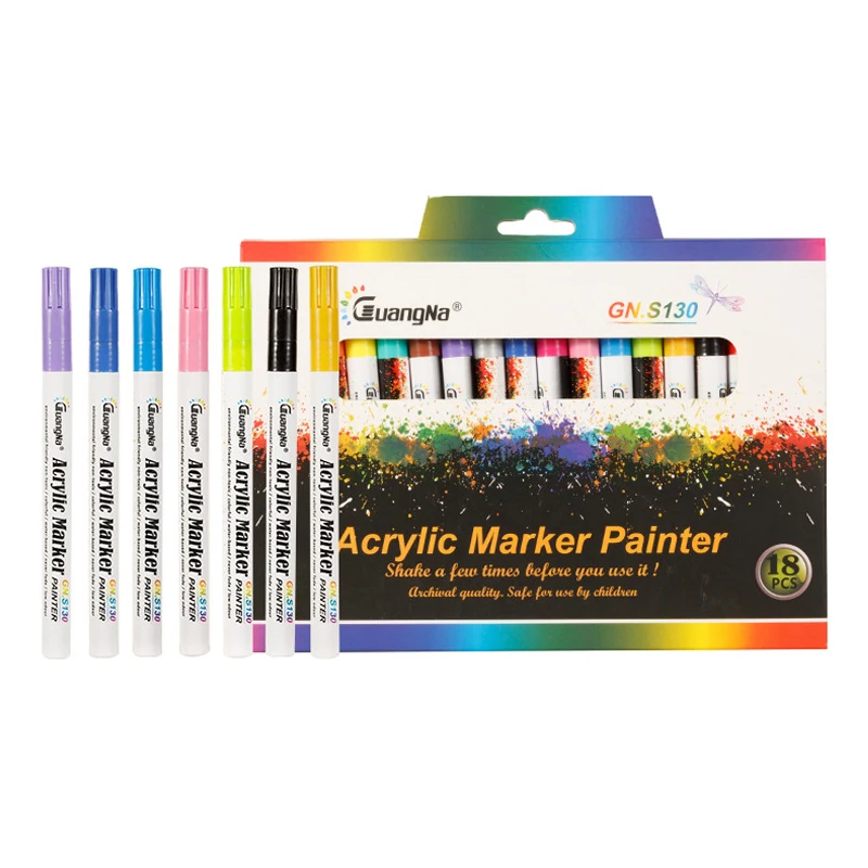 GN 12/18 Colors 0.7MM Acrylic Paint Marker Pen Set Art Drawing Marker Pen For Ceramic Rock Glass Porcelain Mug Wood Fabric Canva