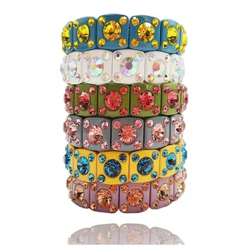 

KSRA 2020 7 Colors Bohemian Style Crystal Bracelet Spray Alloy Rhinestones Bracelet Glass Drill Elastic Ladies Bracelet Jewelry
