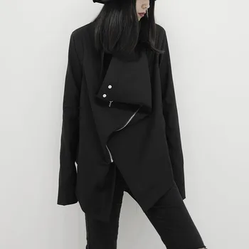 

Streetwear Autumn Irregular Zipper Punk Gothic jacket Women Loose Long sleeve Casual Outerwear Female Plus size Chaquetas mujer