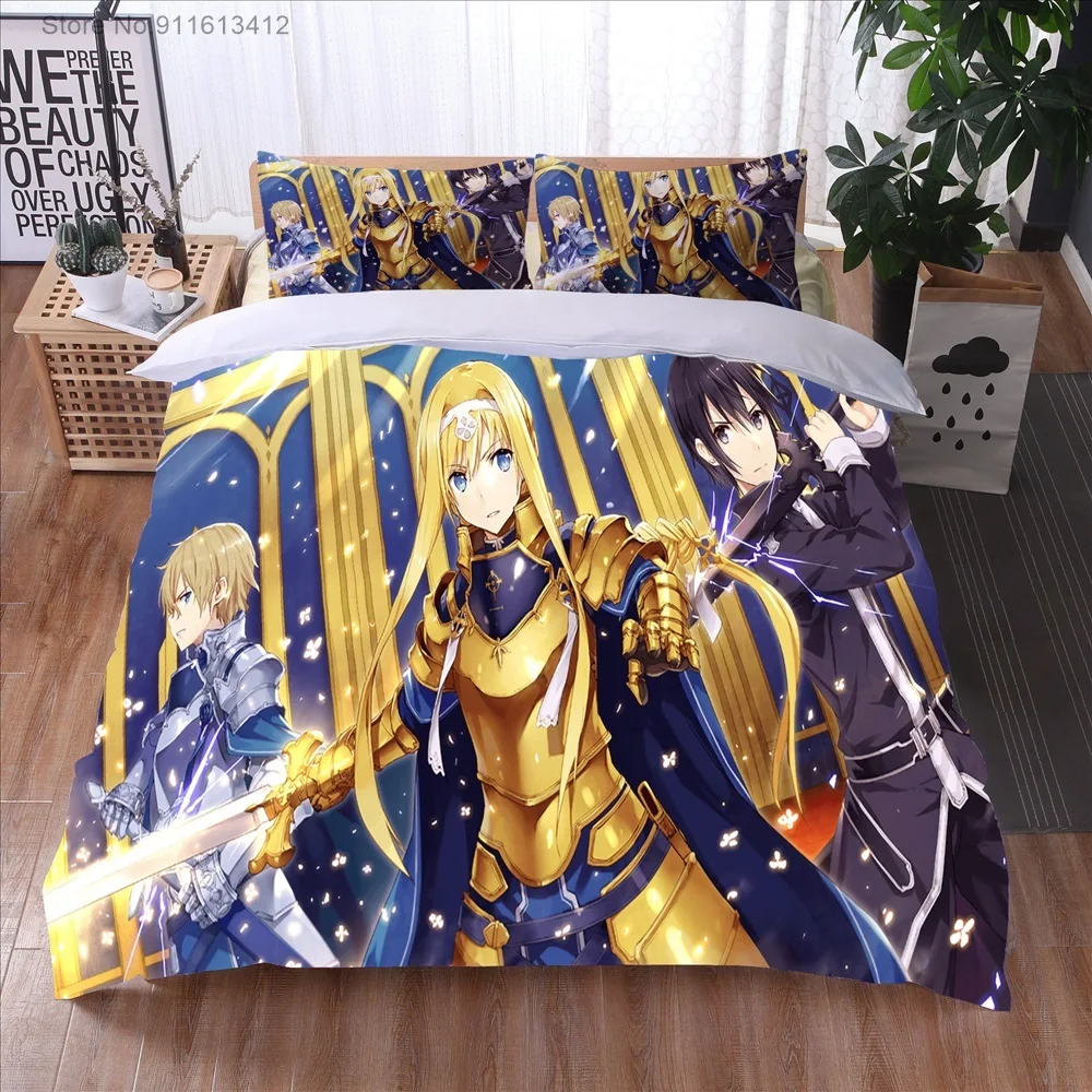 Anime Sword Art Online High Quality 3D Printed Pattern Duvet Cover with Pillow Cover Bedding Set Anime Bed Set Bedroom Luxury