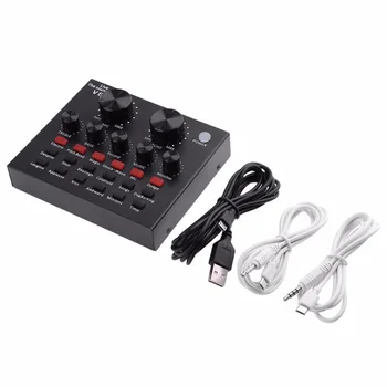 

LEORY V8 Sound Card Audio External USB Headset Microphone Live Broadcast Sound Card for Phone Computer PC Live Sound