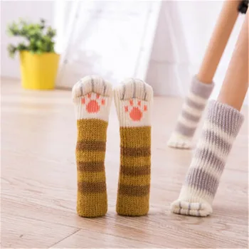 

4pcs Cute Tables Leg Feet Rug Caps Anti Slip Mat Bumper Damper Felt Pads Cat Claw Chair Leg Socks Table Furniture Protector #LR4