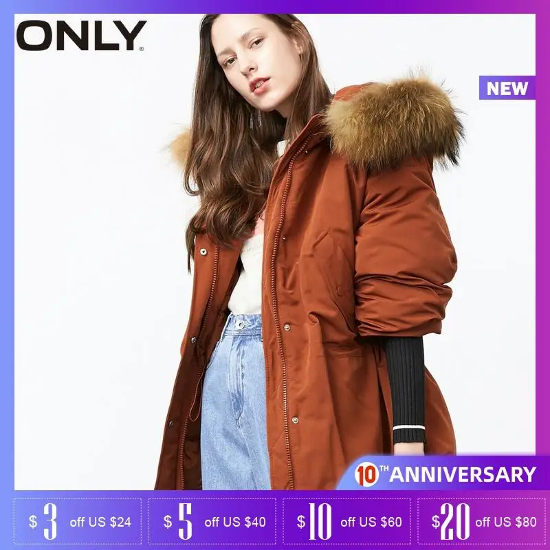 

ONLY spring hooded Fur Collar Down jacket | 118423505