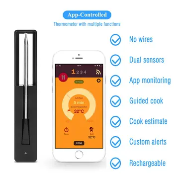 

Smart Wireless Meat Food Steak Thermometer for Oven Grill BBQ Smoker Rotisserie Kitchen Smart Digital Bluetooth BBQ Tool