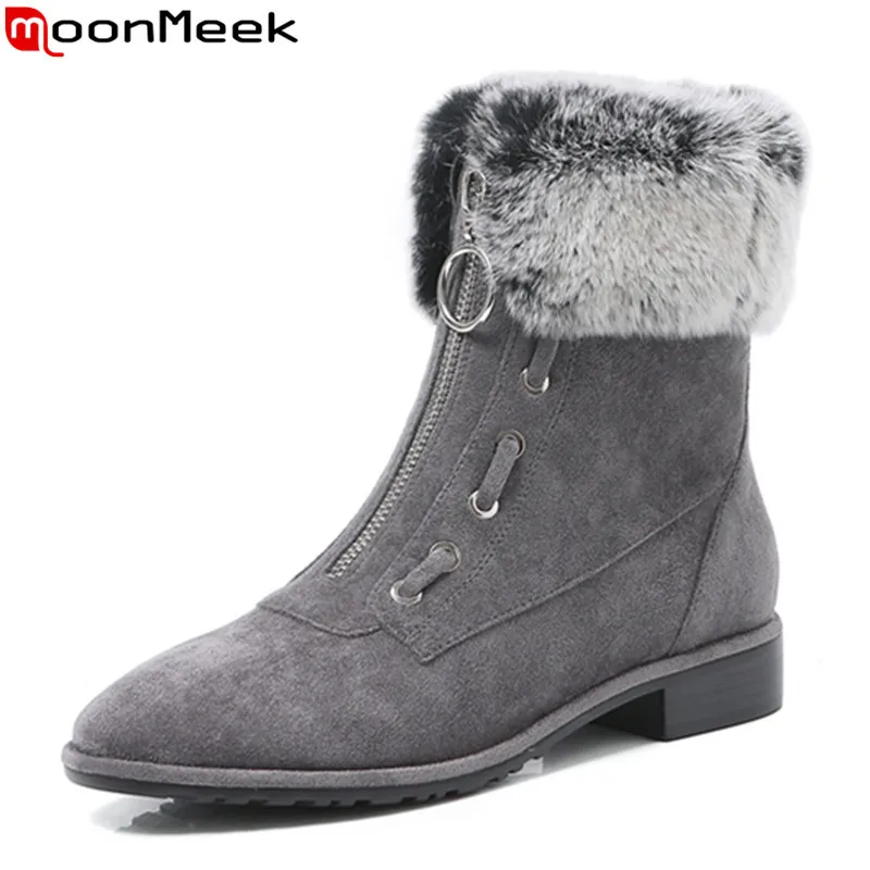 

MoonMeek 2020 New arrive high quality ankle boots low heel round toe zip shoes woman winter keep warm women brand boots